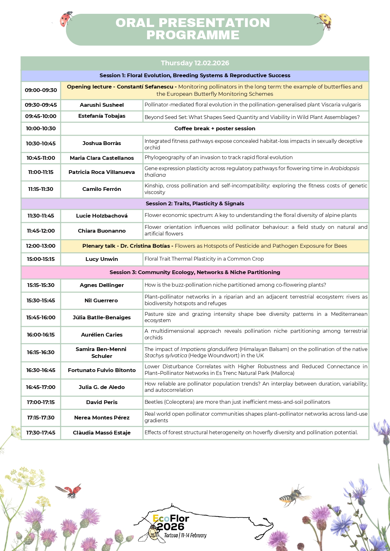 ECOFLOR 2026 Oral presentations programme