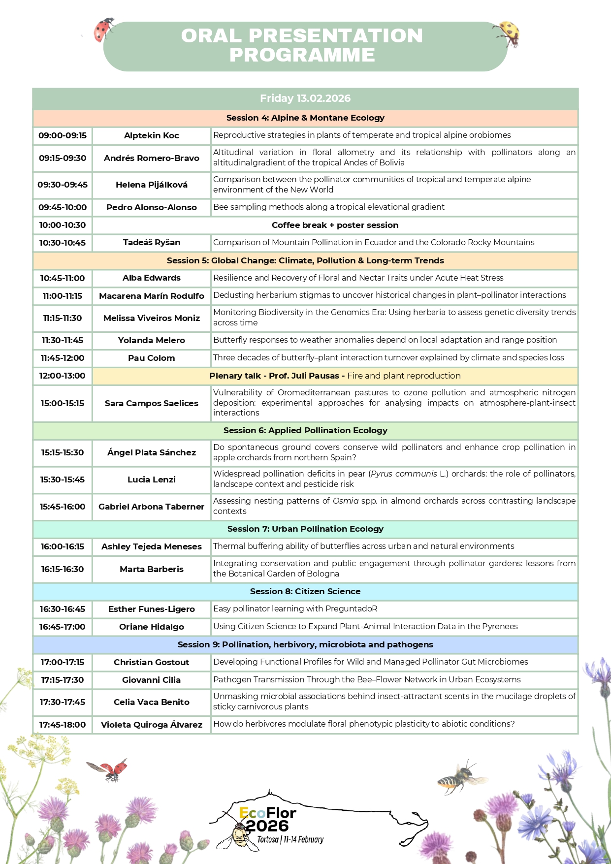 ECOFLOR 2026 Oral presentations programme