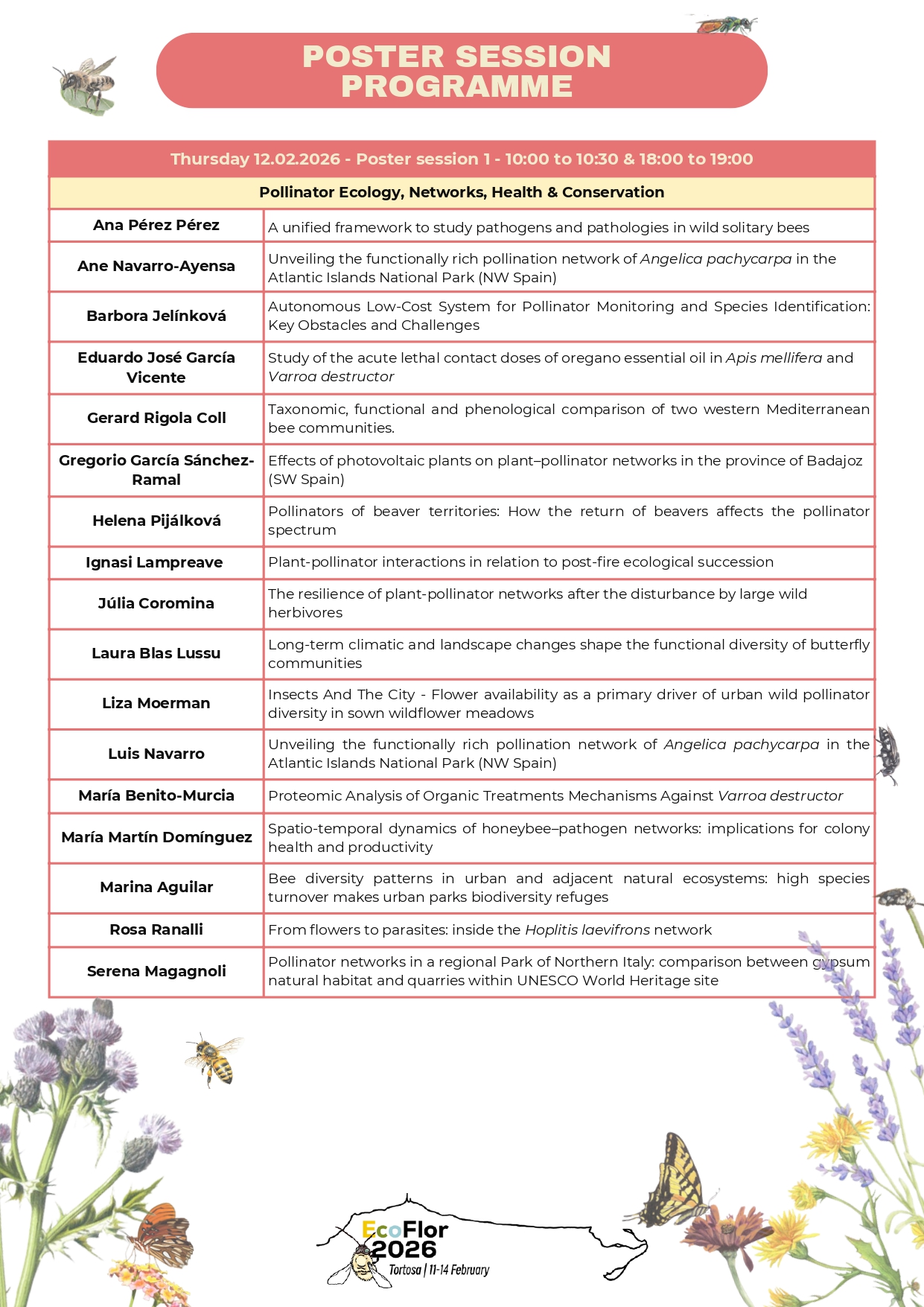 ECOFLOR 2026 Poster presentations programme