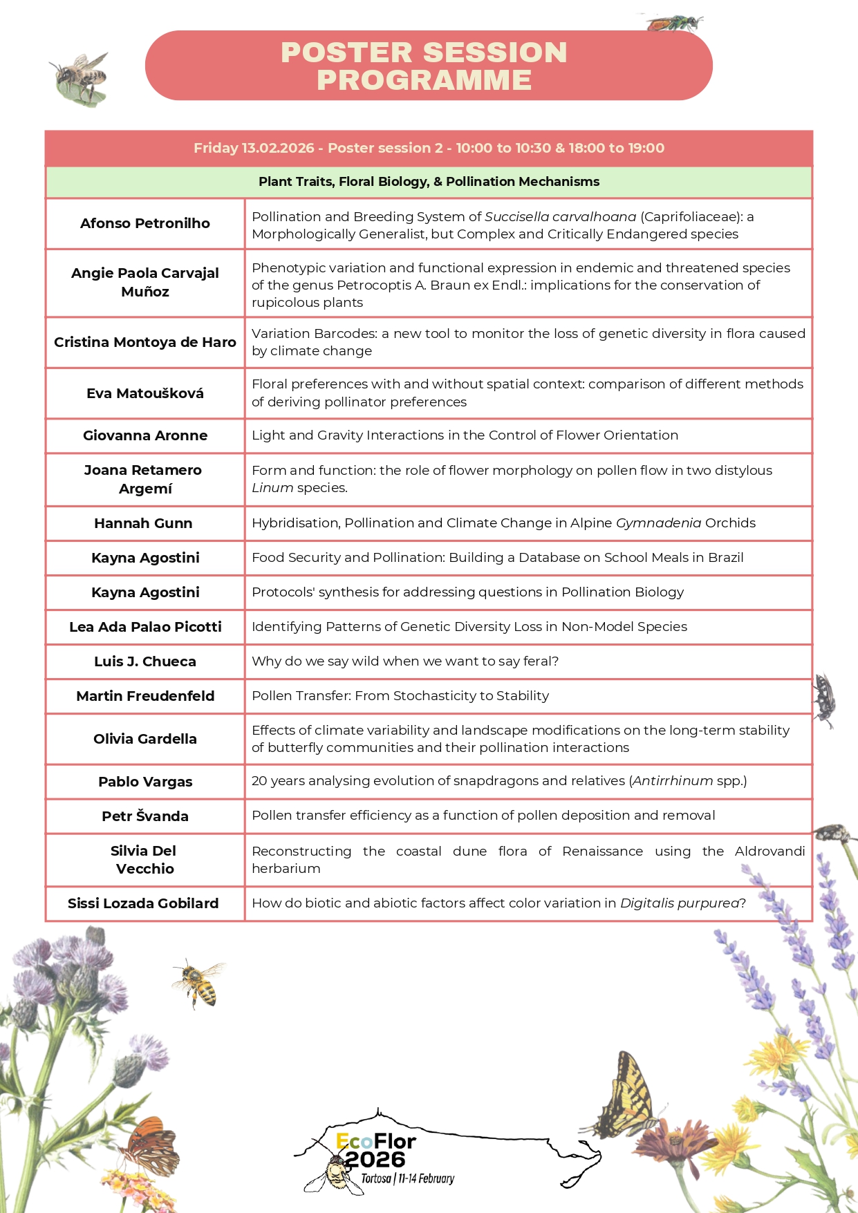 ECOFLOR 2026 Poster presentations programme